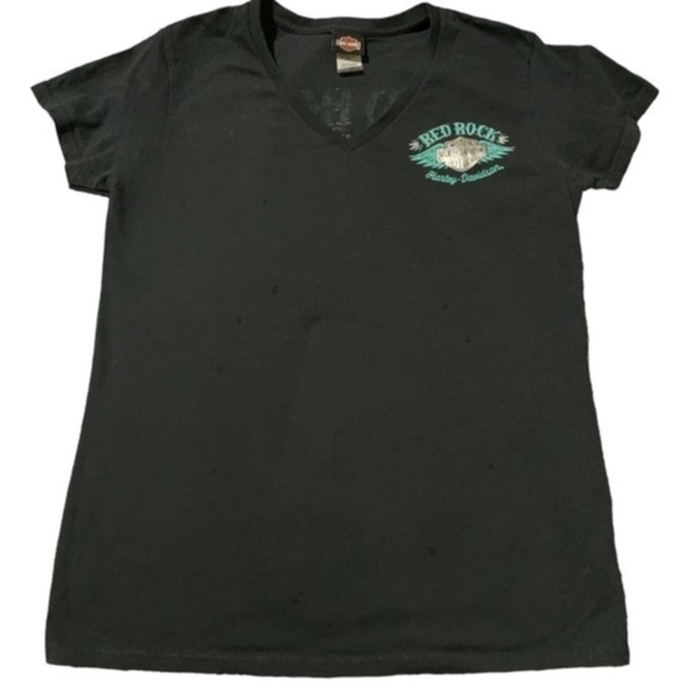 Harley Davidson Black Teal Red Rock Las Vegas Graphic Shirt Size Med EUC #0401